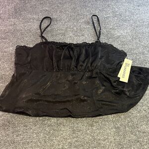 No Boundaries Black Satin Lace Trim Top